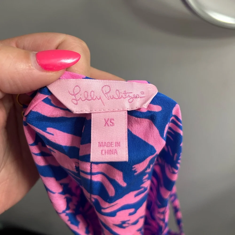 Lilly Pulitzer Rory Tank Top Pink Blue Zebra Rollin In The Grass 100% silk - Picture 4 of 6